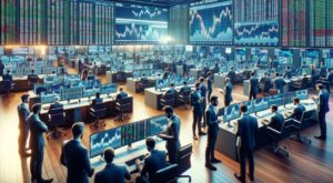 Trading tournament – many traders near the computers